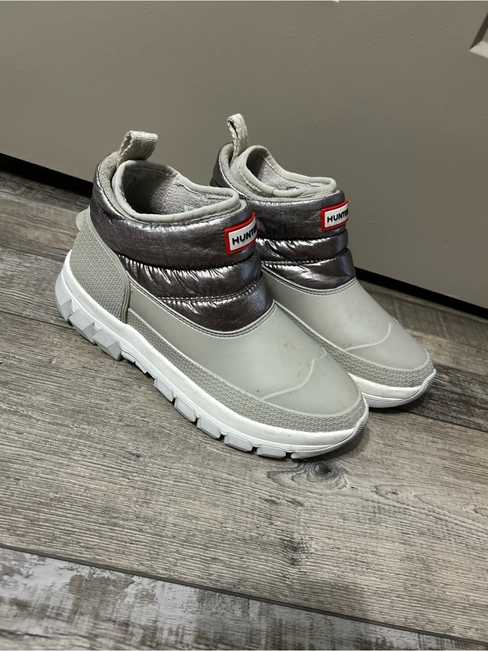 Hunter insulated Metallic Silver and Light Gray Slip-On Winter Rain Boots